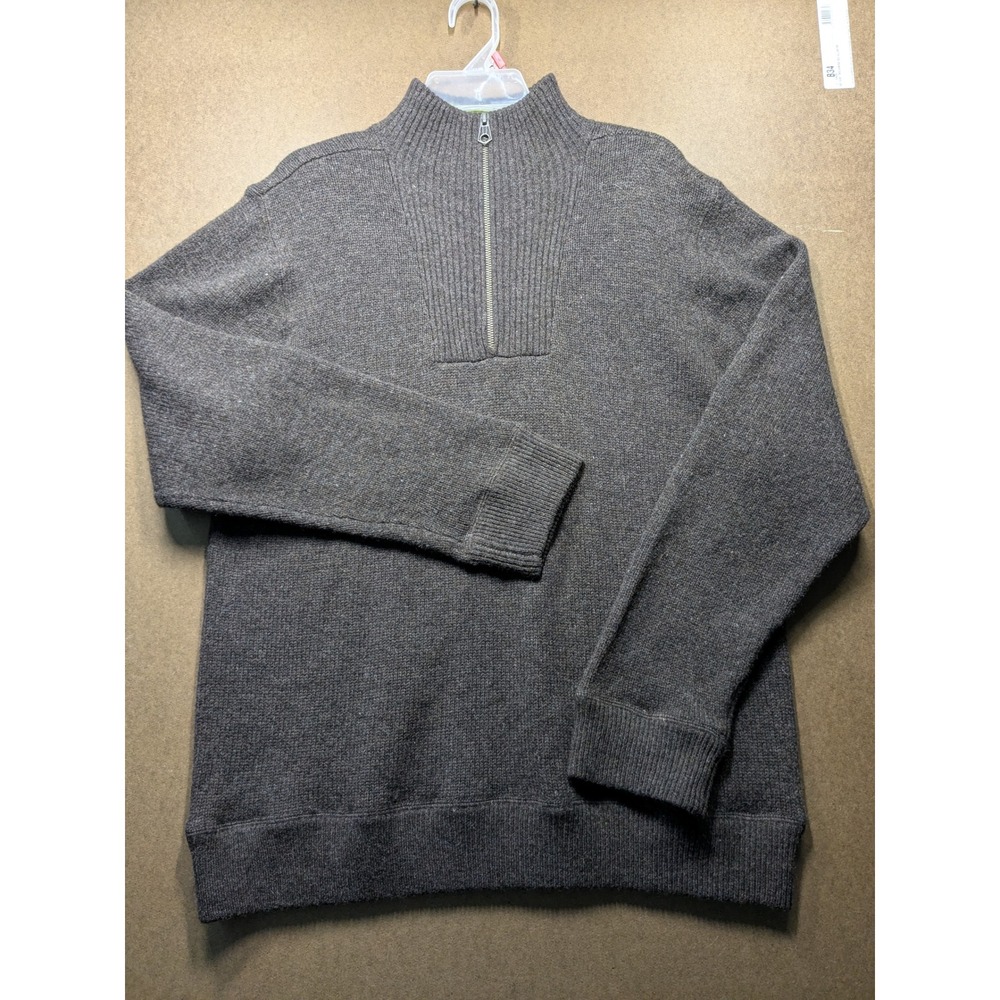 Gap Mens Lambswool Quarter Zip Sweater Brown Marl Green Trim Size L Q4/2005 - Picture 1 of 7